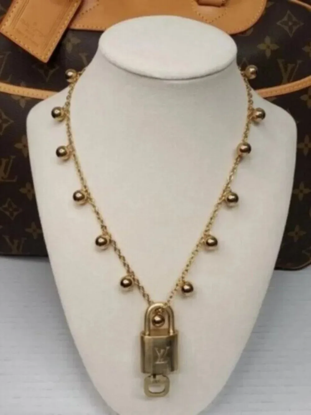 Gold-Plated Necklace with Authentic Louis Vuitton Padlock